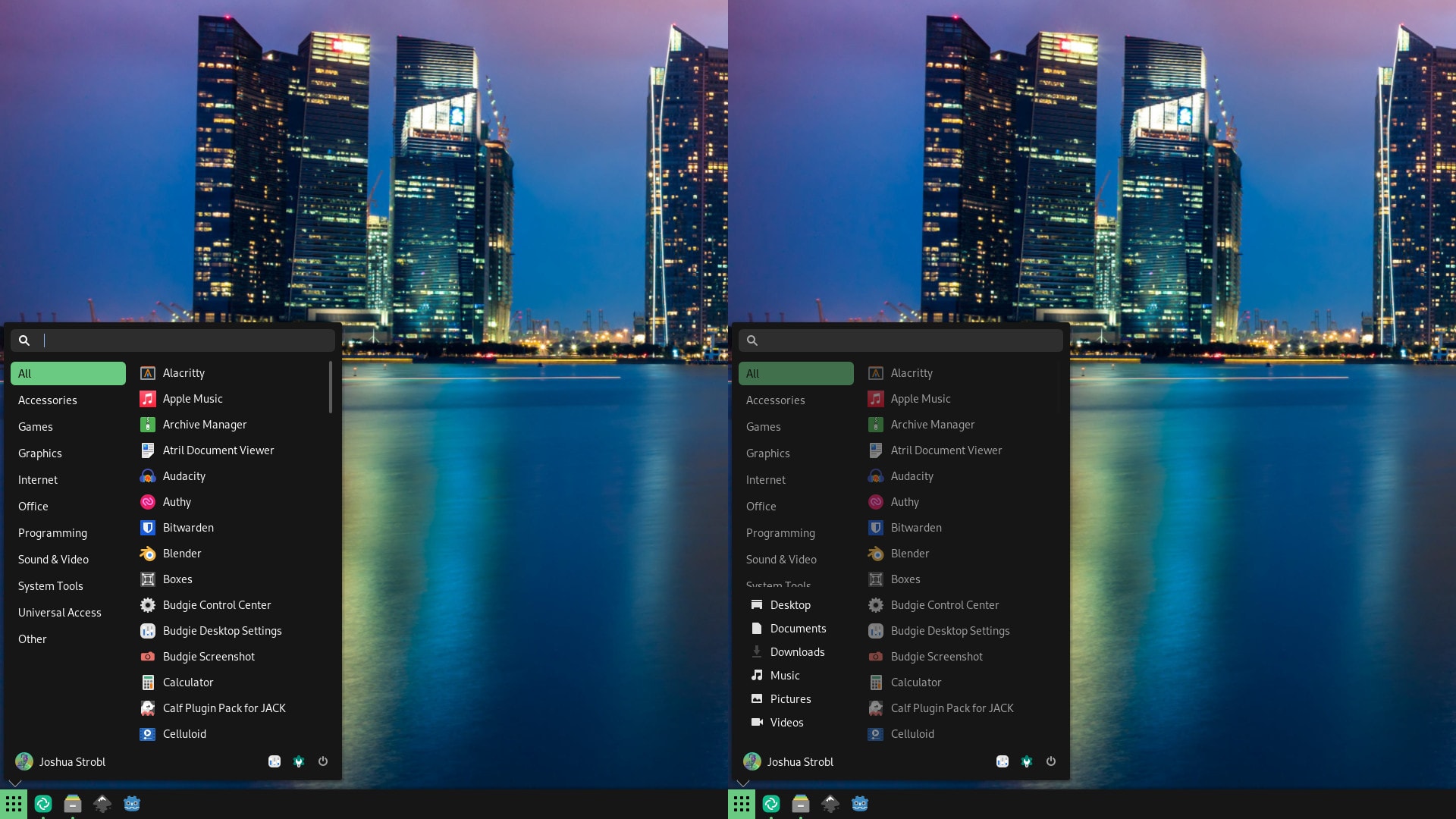 Budgie Menu side-by-side comparison showing compact and expanded views